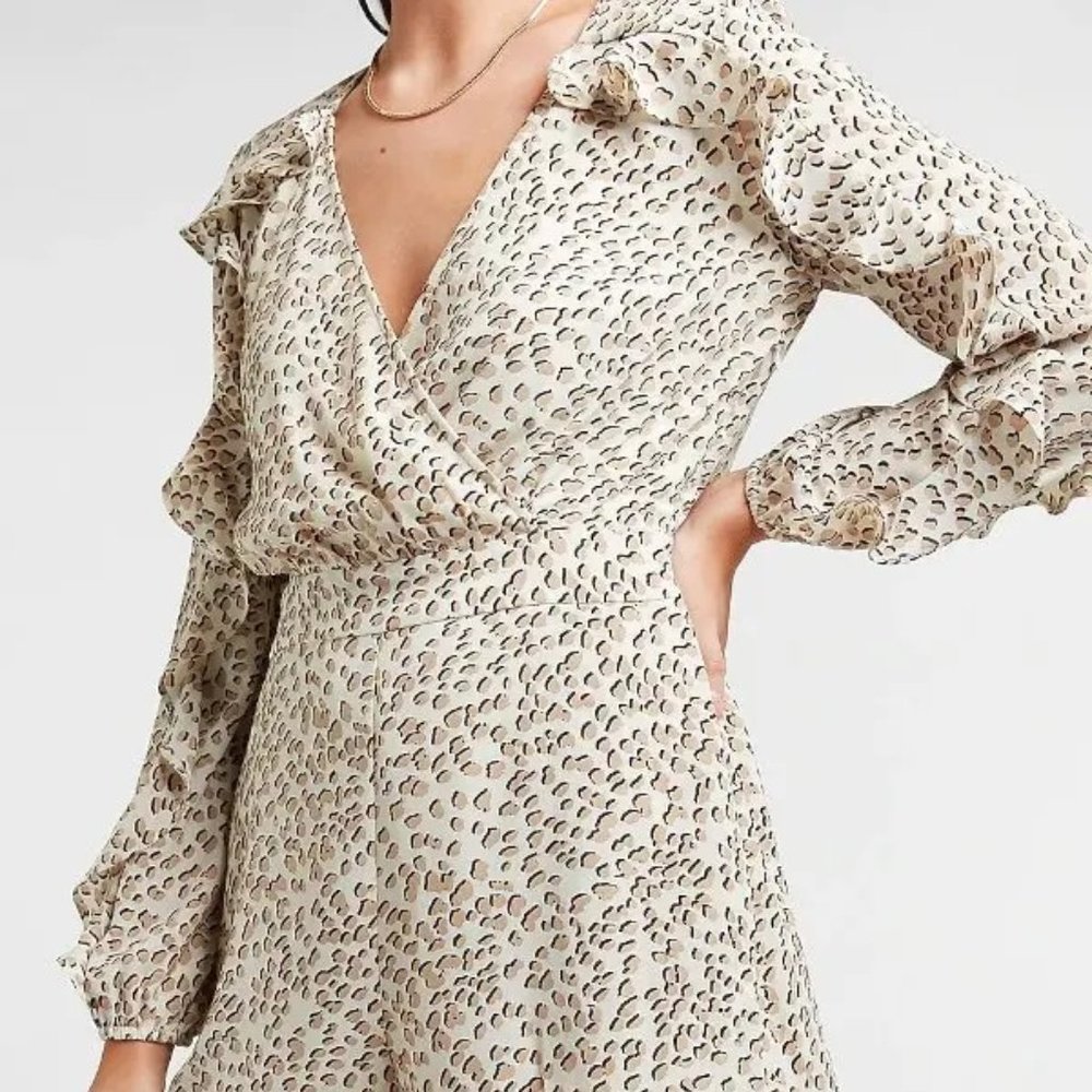 NWT Express Leopard Ruffle Wrap Romper XXS